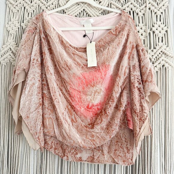 MM Couture Off‑the‑Shoulder Silk‑Blend Top Apricot Lane Size L NWT - Picture 1 of 8